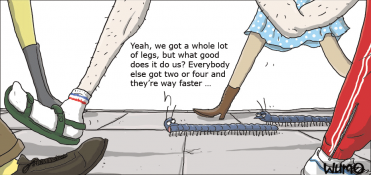 A centipede comes to a realization